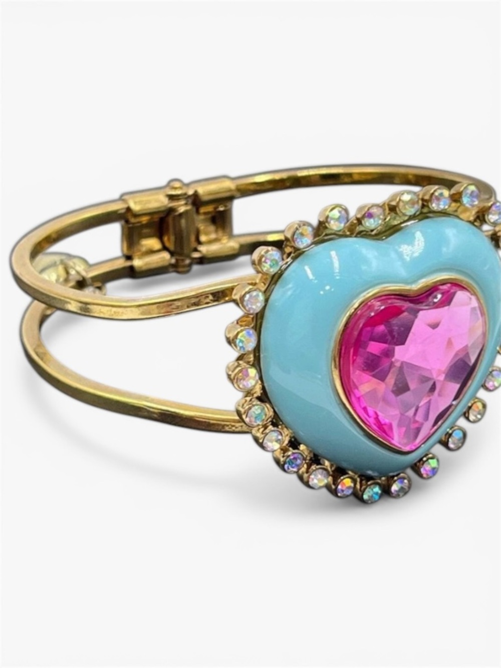 Betsey Johnson Candyland Bracelet with Turquoise Heart and Pink Crystal Center - Picture 2 of 6